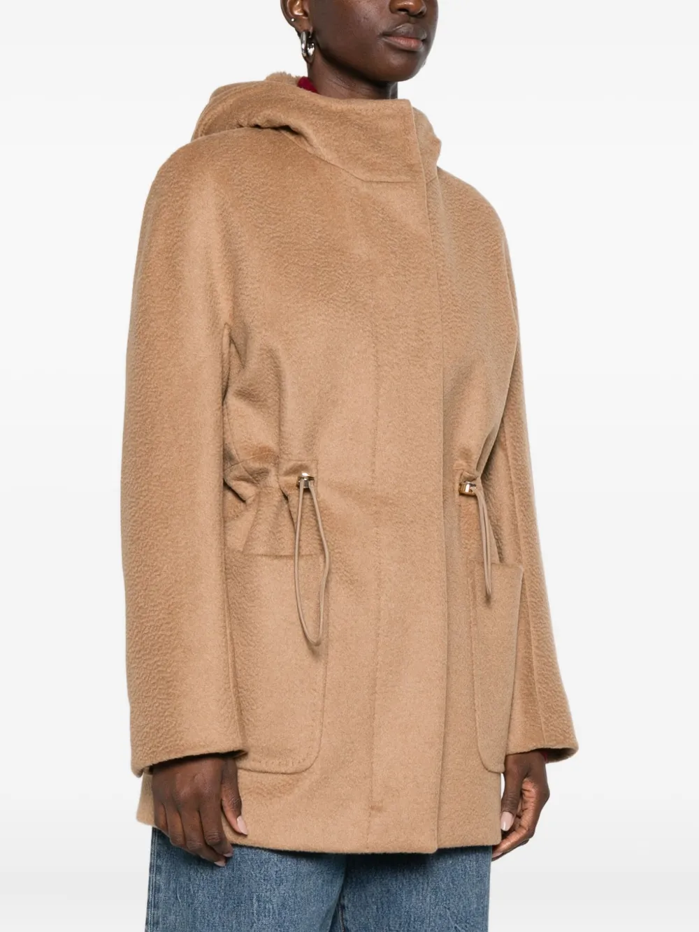 Max Mara Drawstring-waist Hooded Coat In Brown