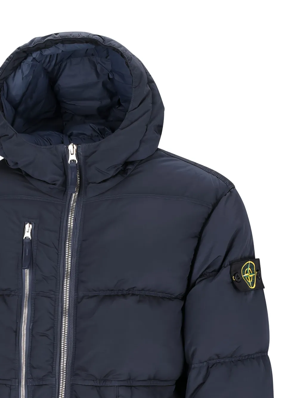 Stone Island Down Jacket With Zip And Hood Clothing In Blue