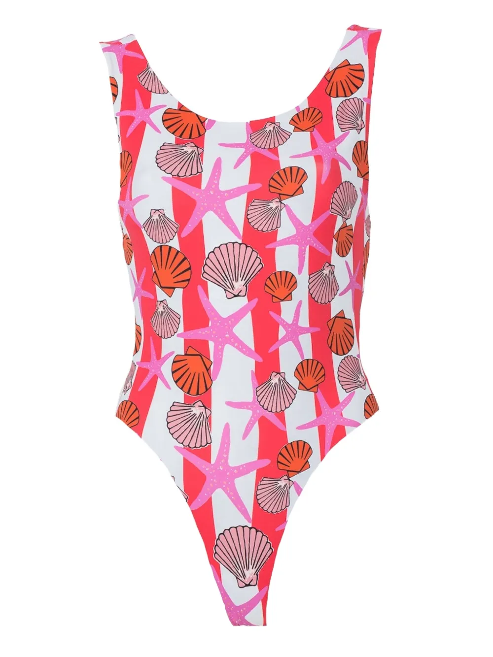 Lhd Key Biscayne Striped Print Bodysuit In Red