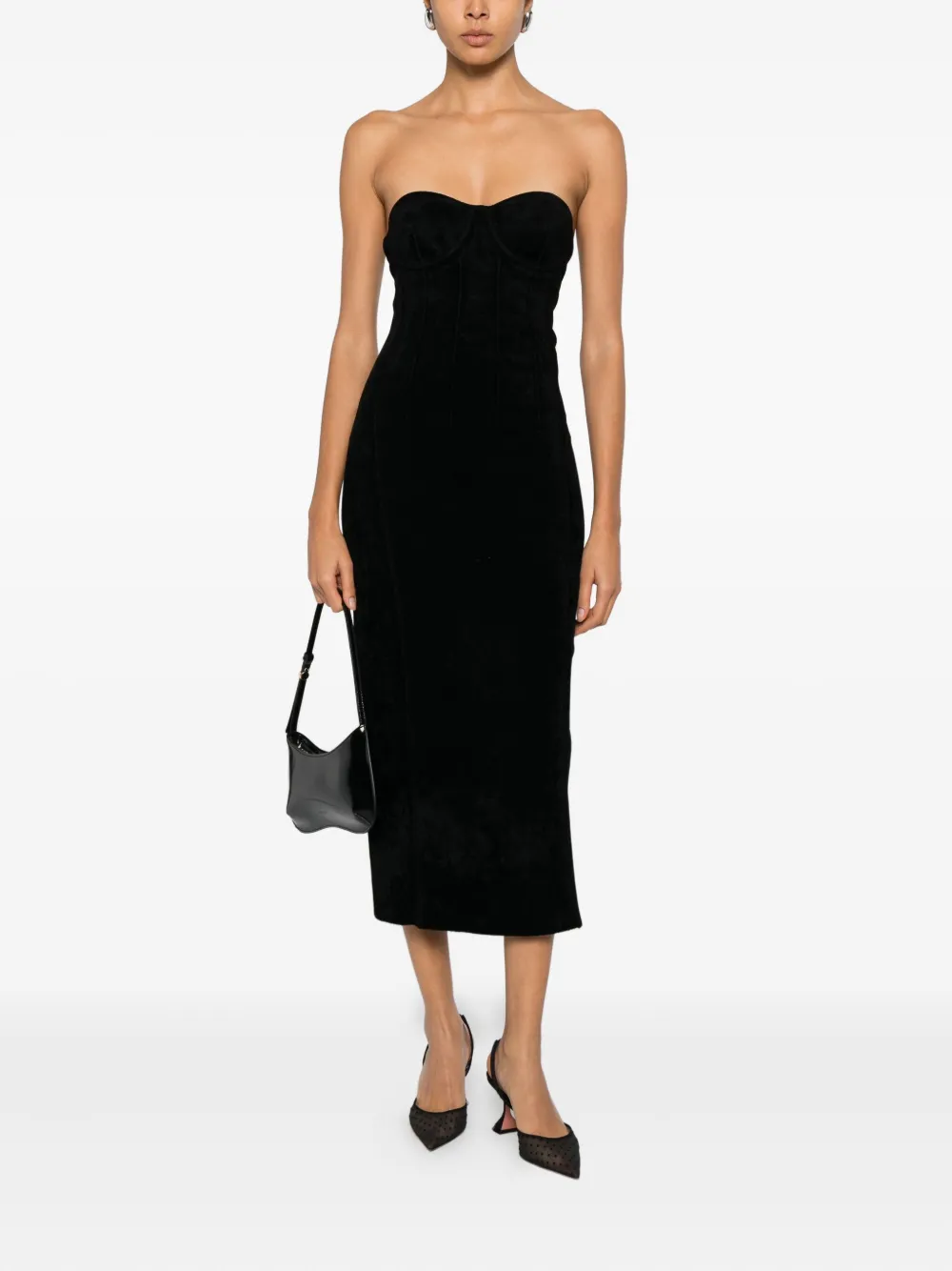 Galvan Titania Bustier Velvet Midi Dress In Black