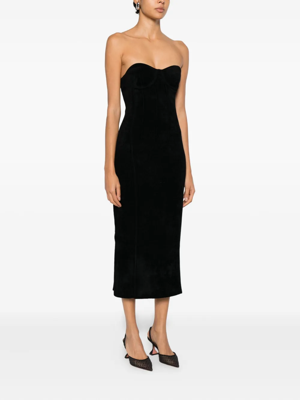 Galvan Titania Bustier Velvet Midi Dress In Black