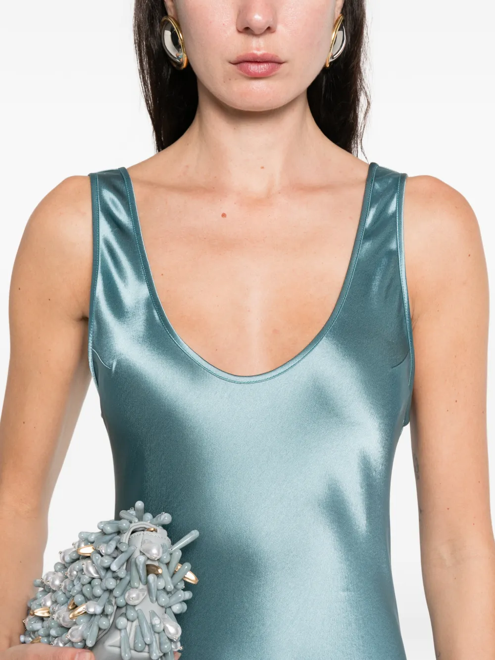 Galvan Valletta Satin Maxi Dress In Blue