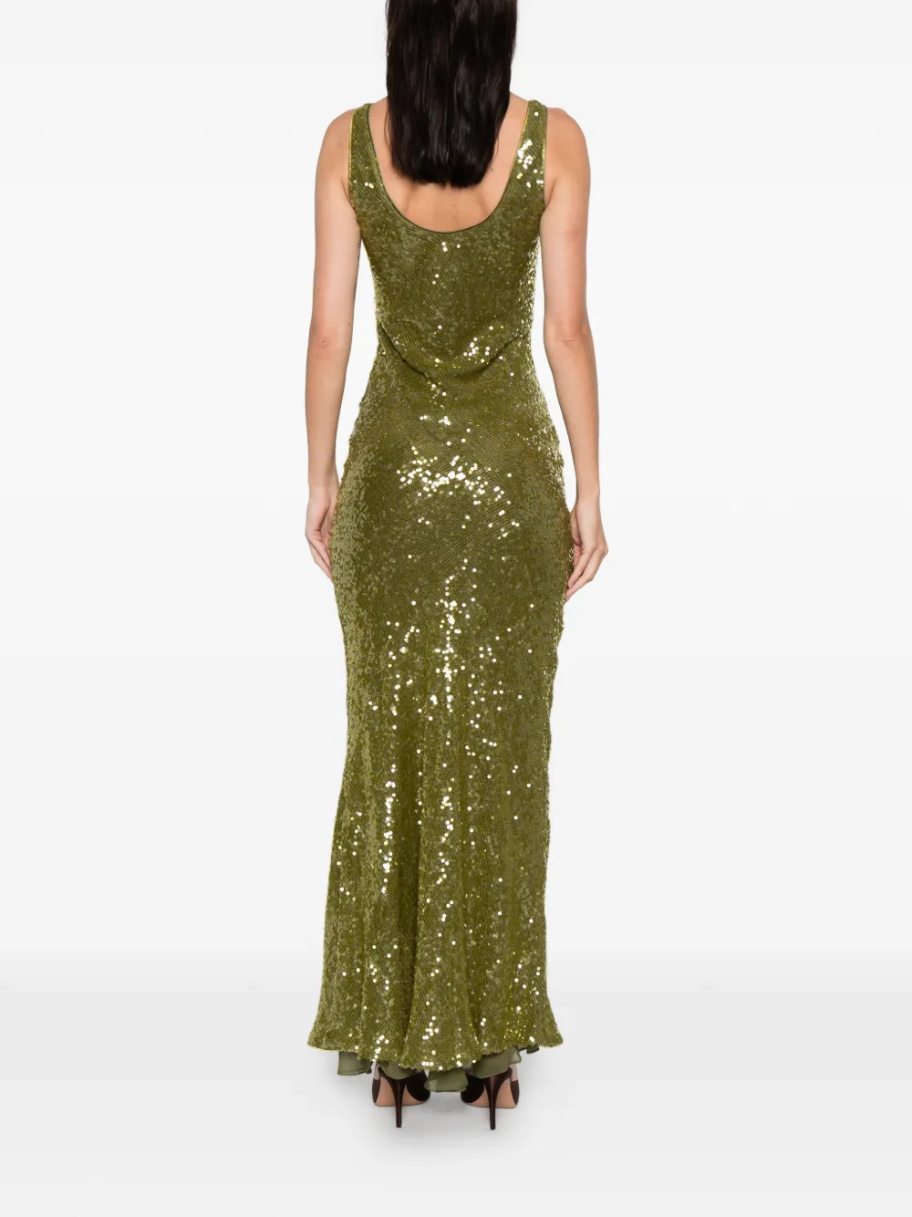 Galvan Sequin Valletta Gown Maxi Dress In Green