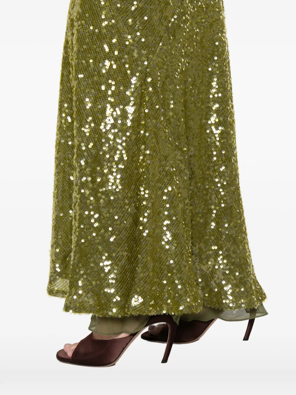 Galvan Sequin Valletta Gown Maxi Dress In Green