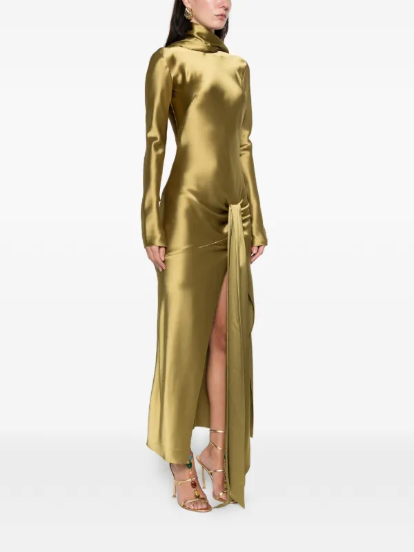 Galvan Emilie Tie-detailed Satin Gown - Women - Green Dresses - S