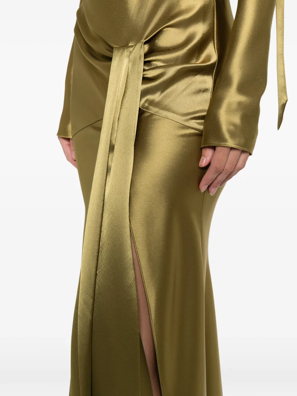 Galvan Emilie Tie Midi Dress In Gold