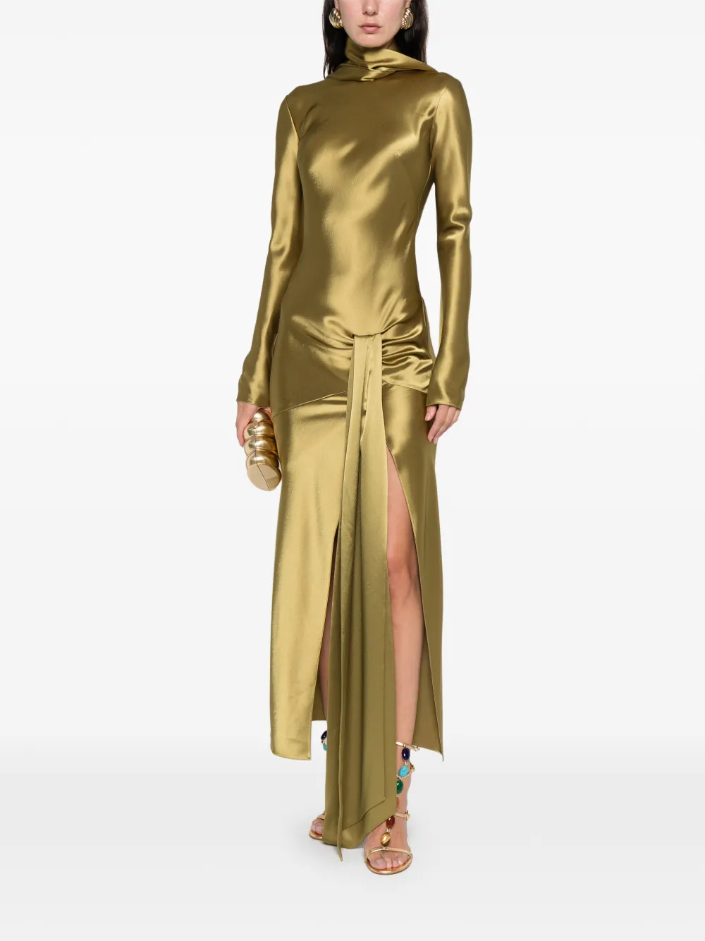 Galvan Emilie Tie Midi Dress In Gold