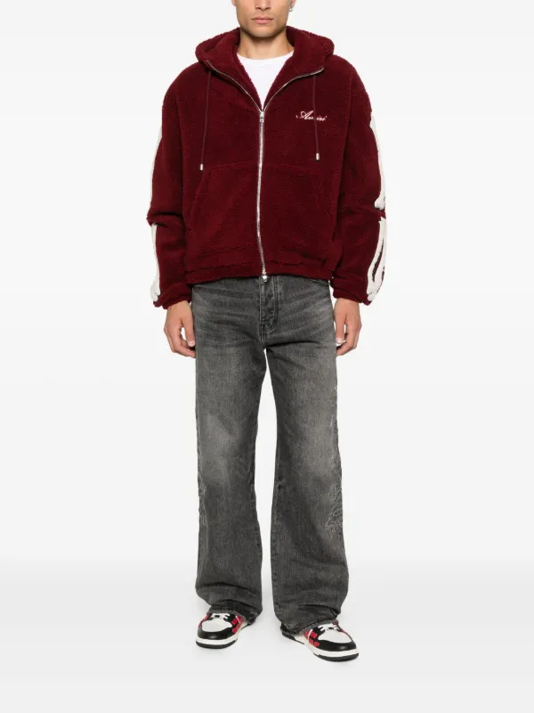 AMIRI Bones Fleece zip-up Hoodie | Red | FARFETCH