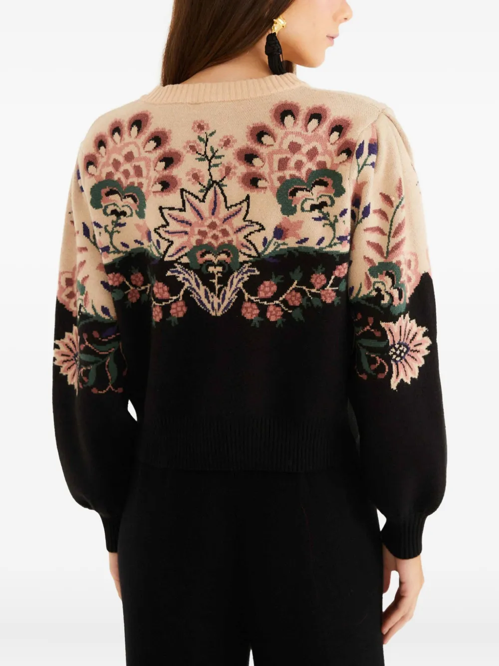 Farm Rio Floral Buttoned Cardigan In Brown