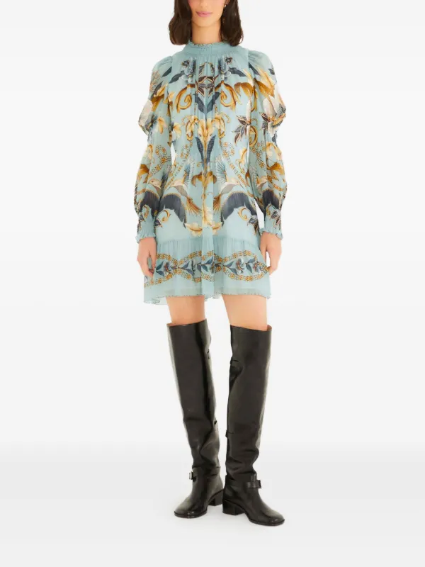 Farm Rio Ruffled Long-sleeve Mini Dress - Blue Farm Rio Ruffled Long-sleeve Mini Dress - Blue