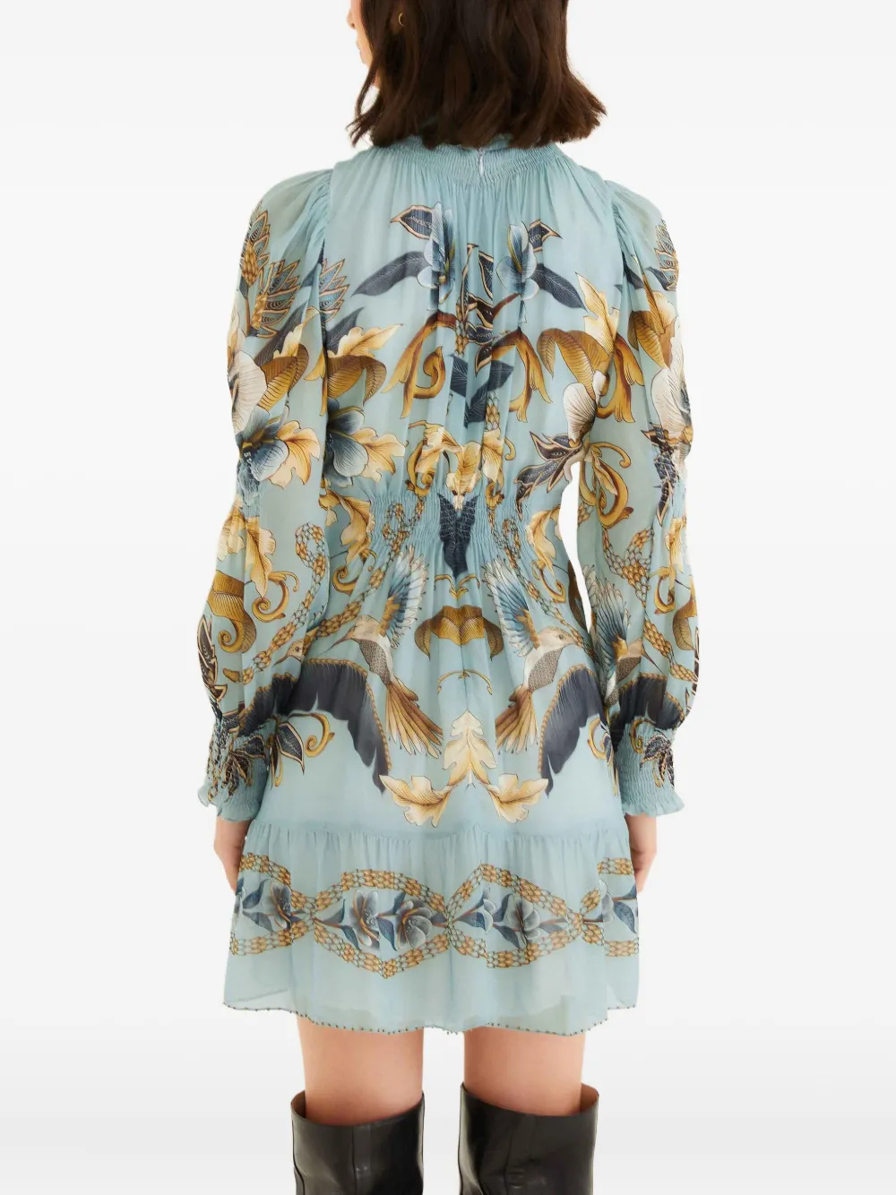 FARM Rio ruffled long-sleeve mini dress - Blauw