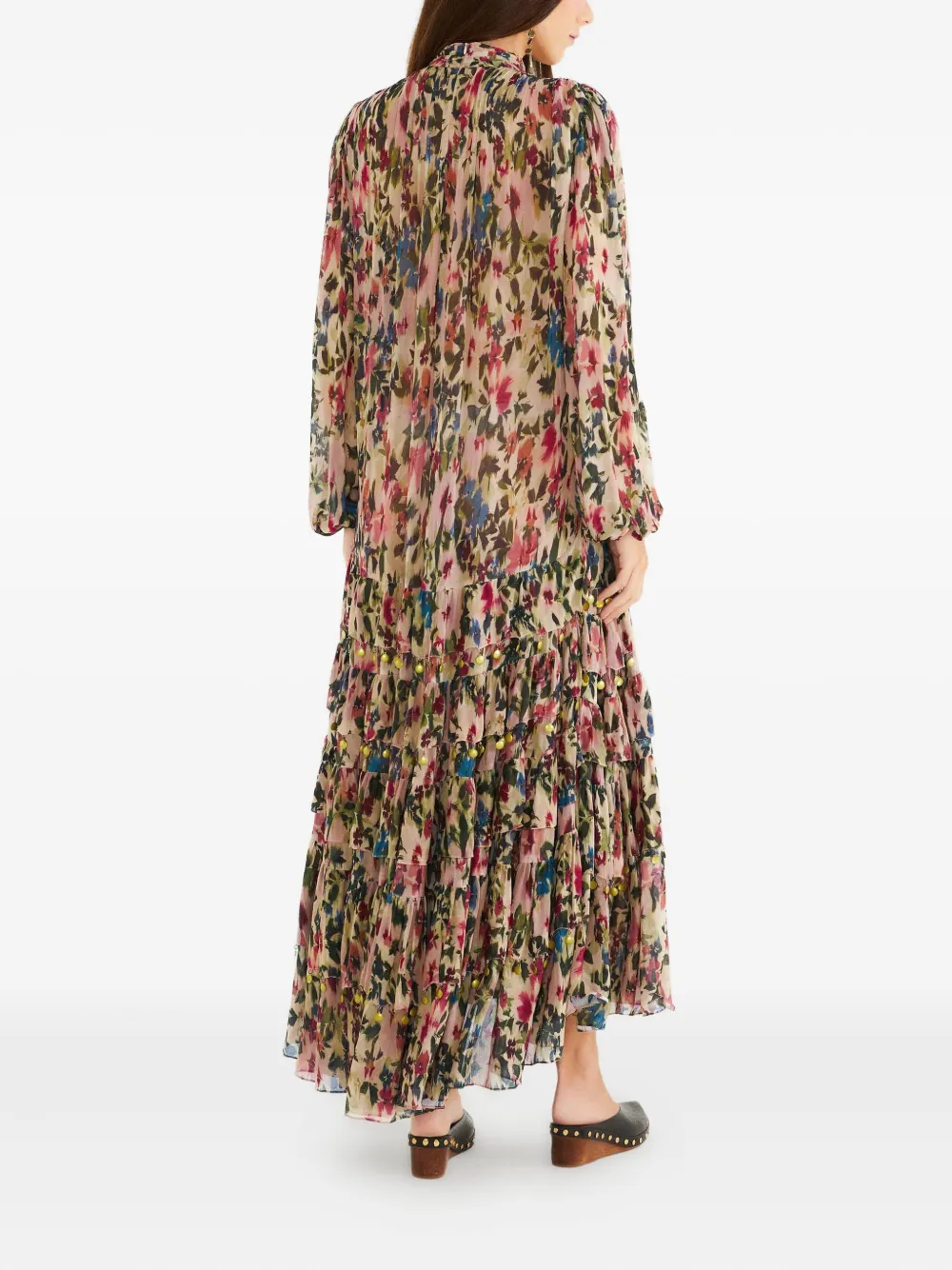 Farm Rio Ruffled Floral Maxi Dress In Neutral