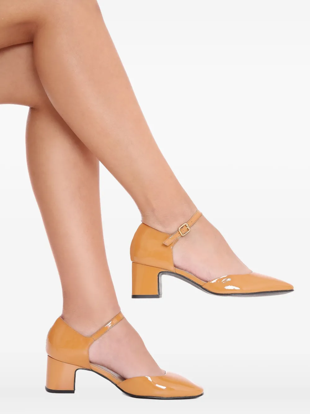 Sarah Chofakian Fiber Ankle Strap Pumps In Orange