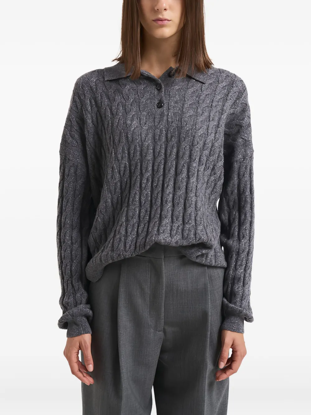 Lisa Yang Cable-knit Polo Shirt In Gray