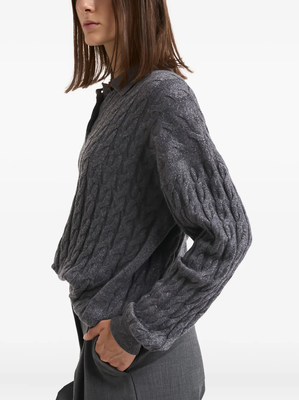 Lisa Yang Kabelgebreid poloshirt Grijs