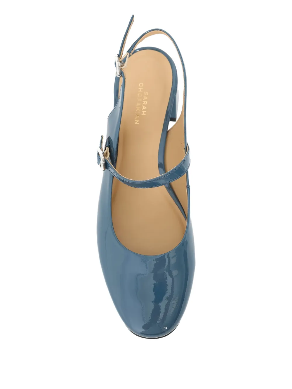 Sarah Chofakian 35mm Slingback Jim Buckle Pumps In Blue