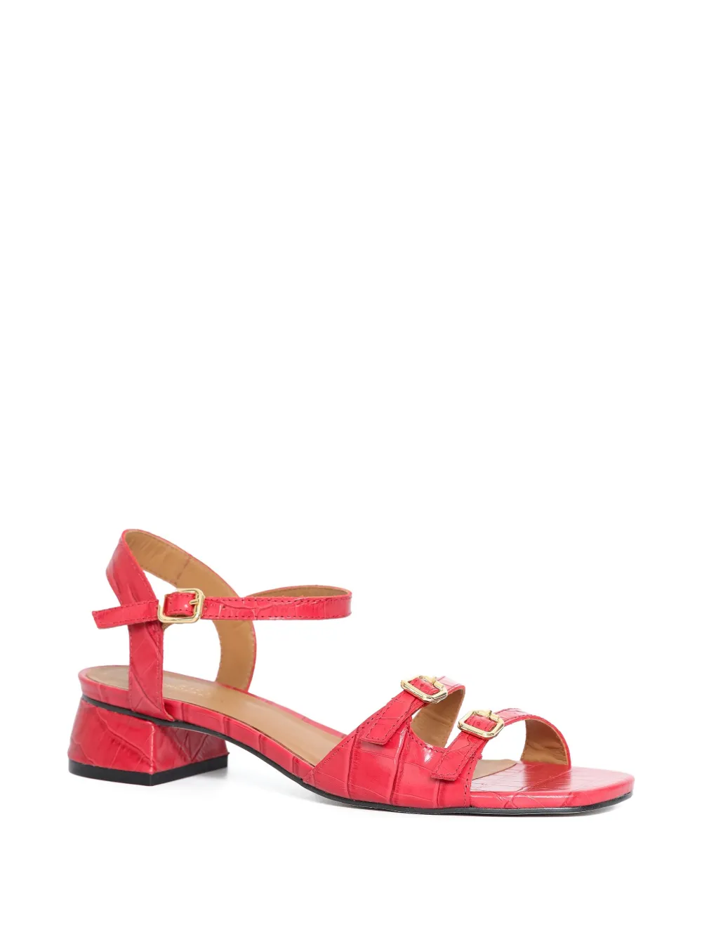 Sarah Chofakian 25mm Buckle Embossed French Press Sandals Rood