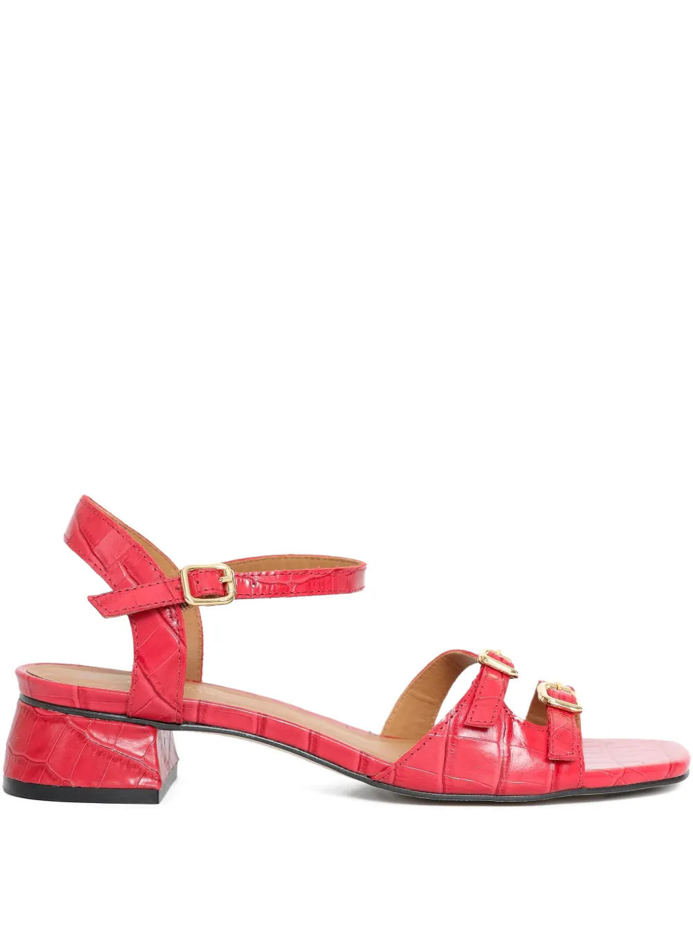 Sarah Chofakian 25mm Buckle Embossed French Press Sandals Rood