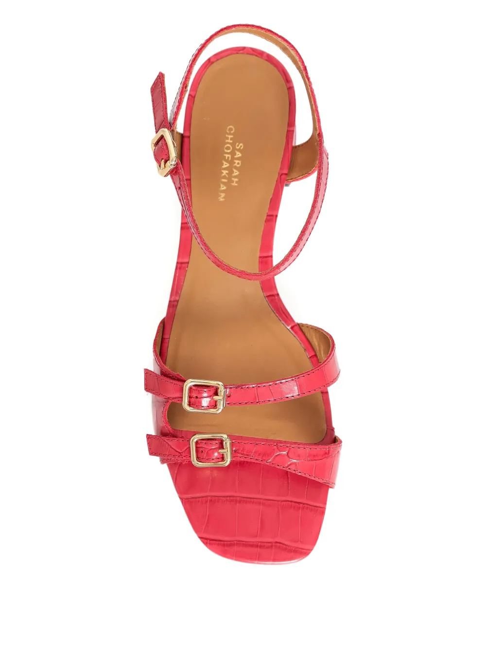 Sarah Chofakian 25mm Buckle Embossed French Press Sandals Rood