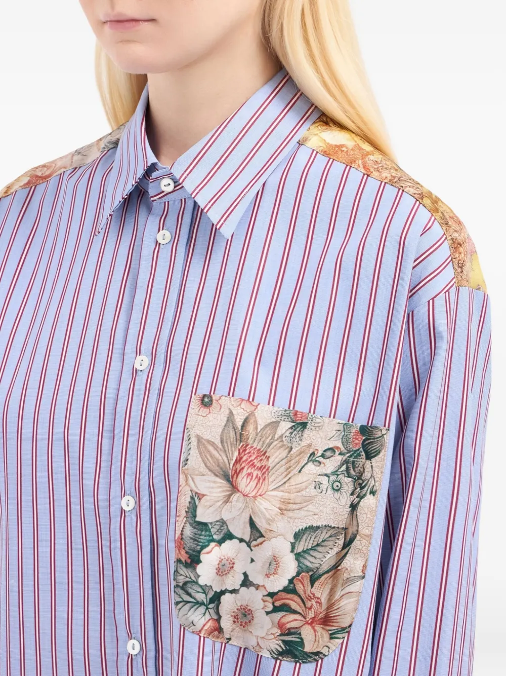 Pierre-Louis Mascia Alotho gestreepte blouse met bloemenprint Blauw