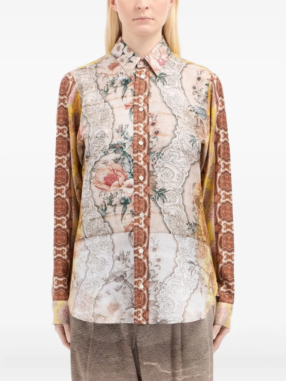 Pierre-louis Mascia Floral-print Silk Shirt In Neutral