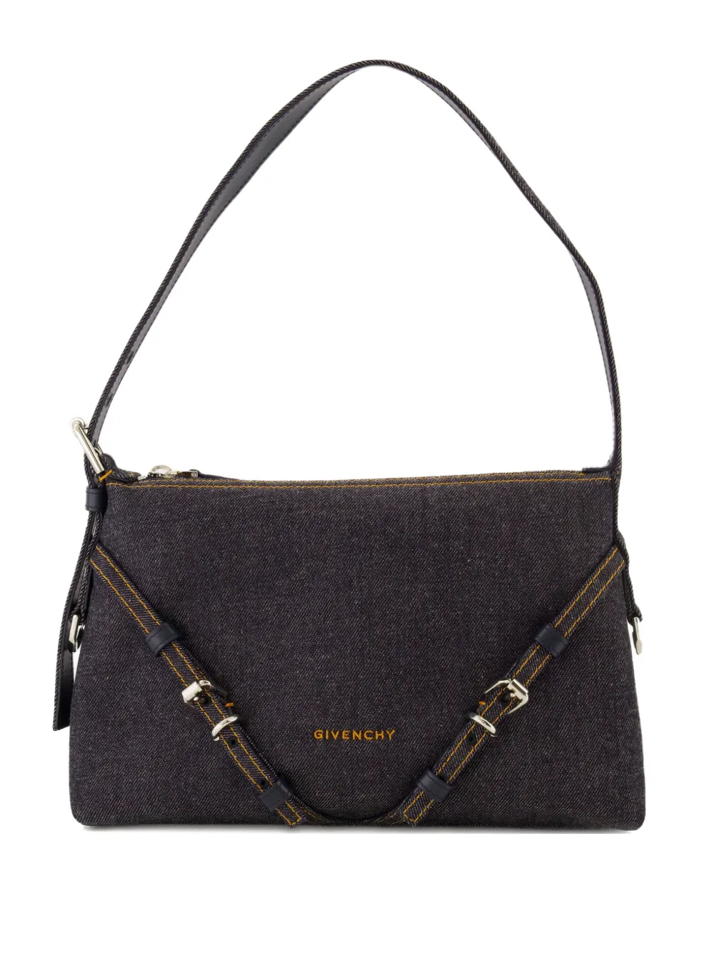 Givenchy Medium Voyou Denim Shoulder Bag In Black