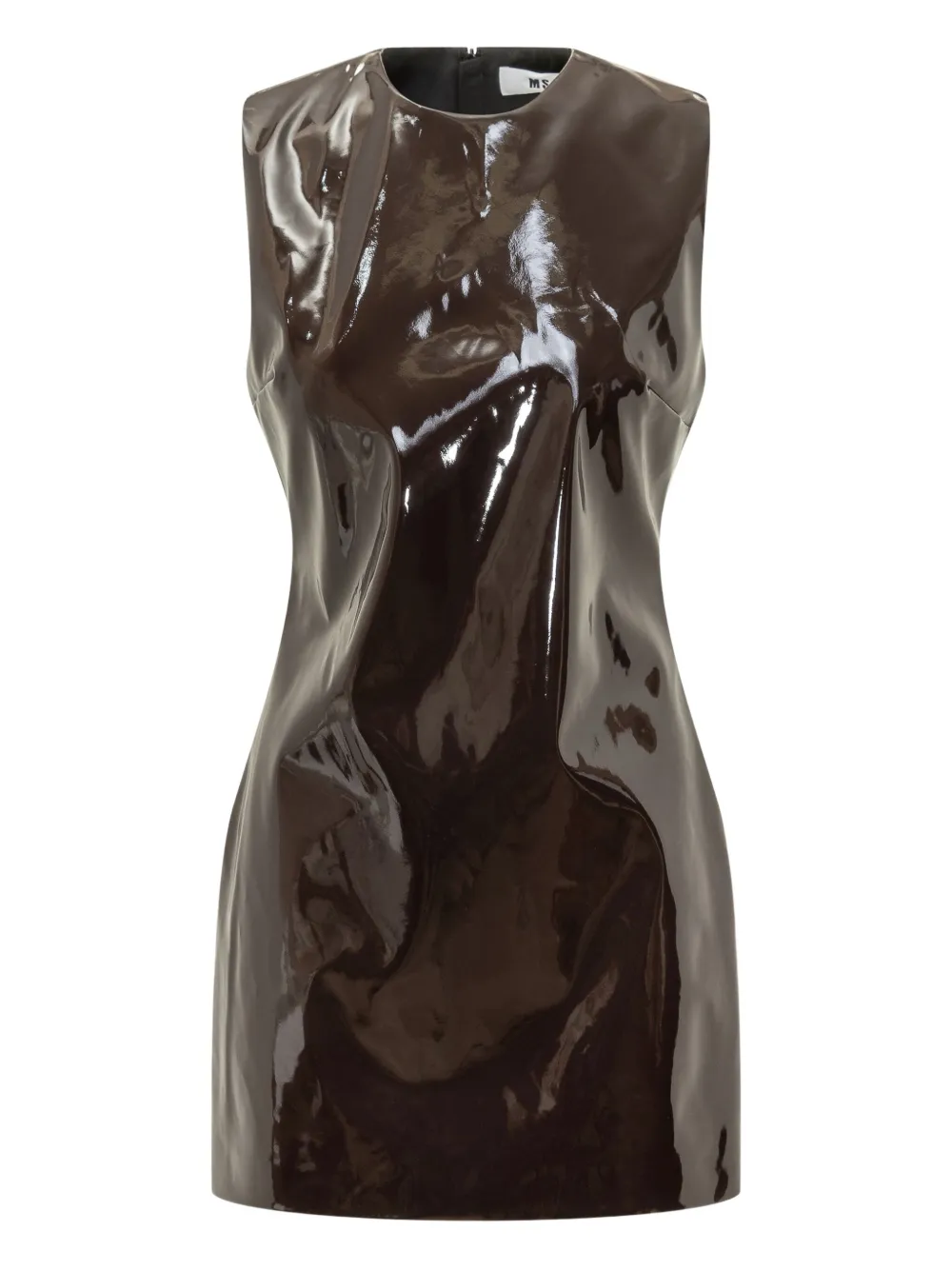 Msgm Vinyl Sleeveless Mini Dress In Brown