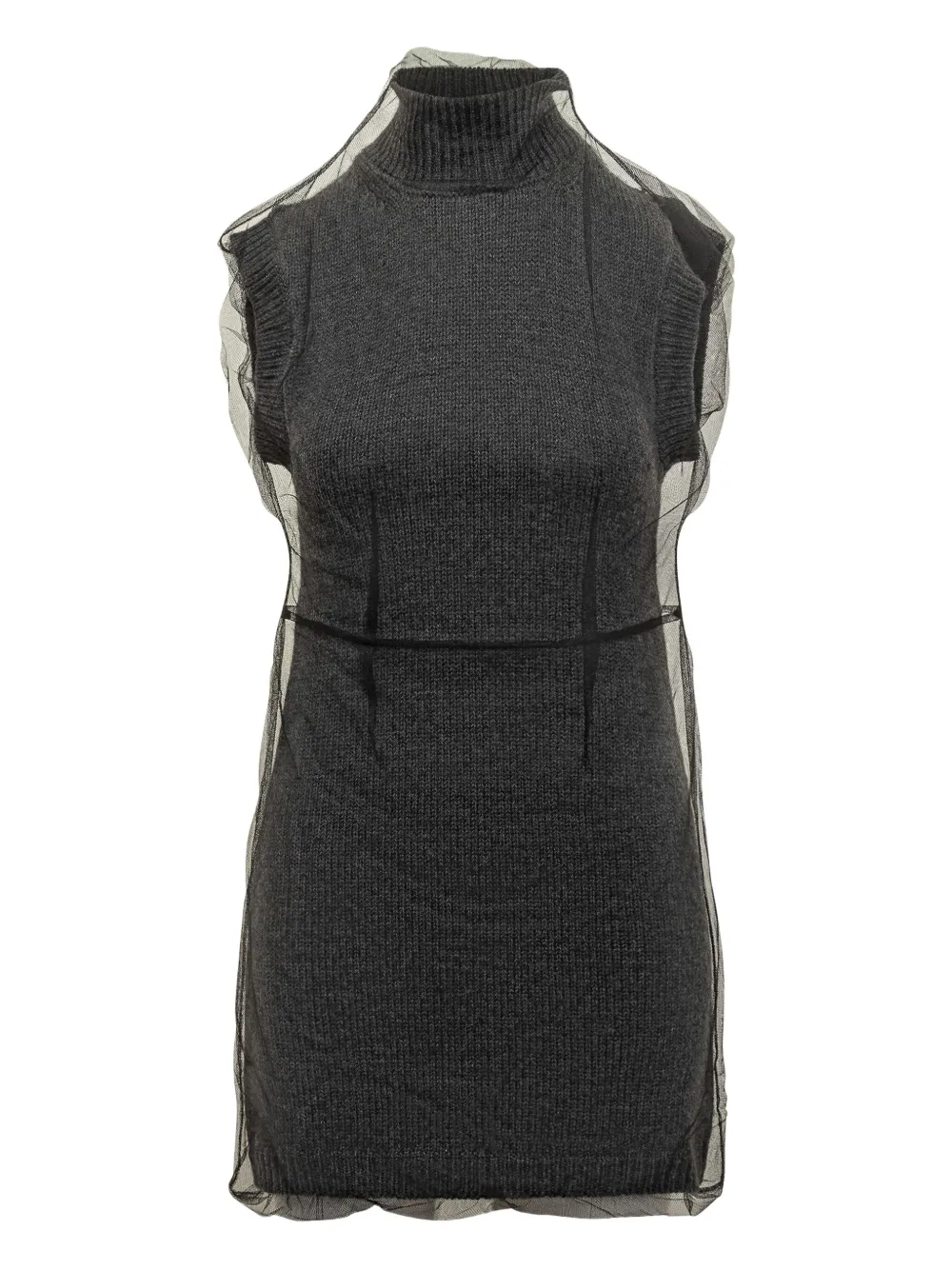 Msgm Sleeveless Tulle-overlay Mini Dress In Gray