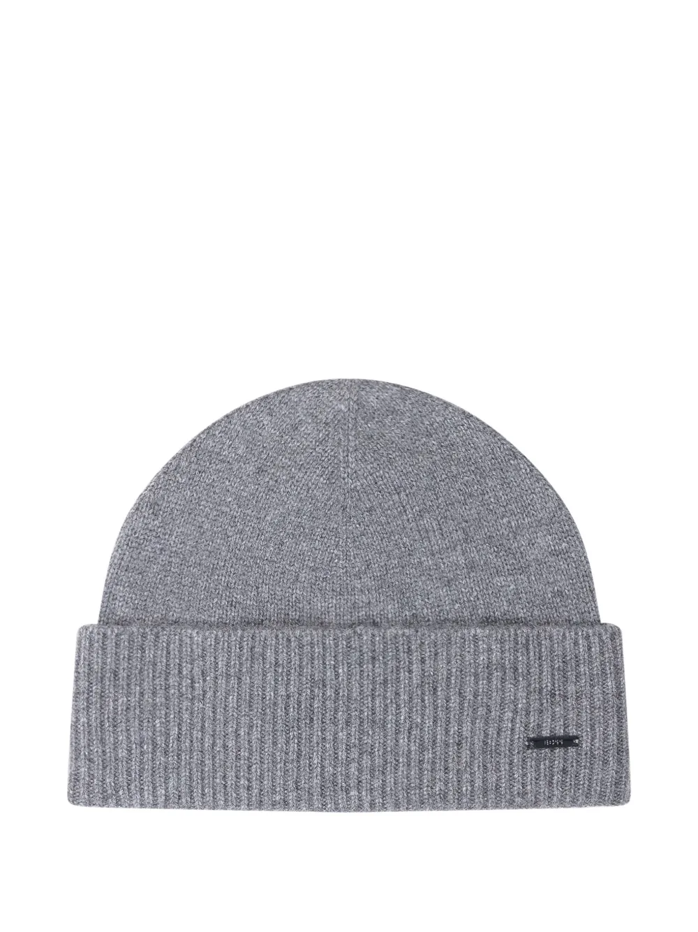 BOSS logo-plaque ribbed beanie hat - Grijs