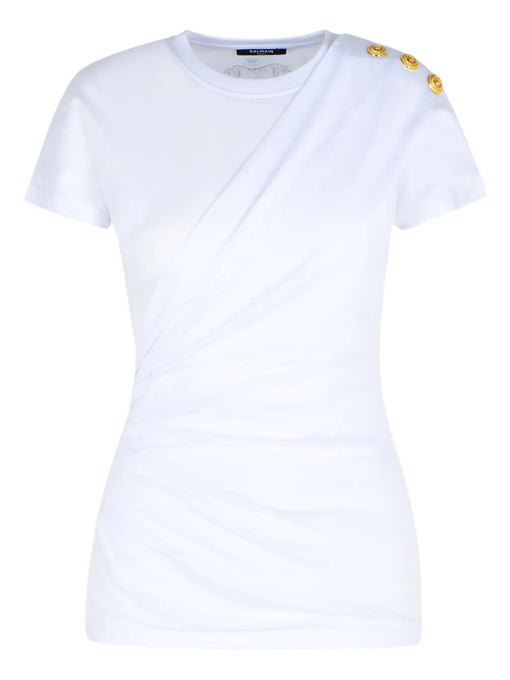 Balmain shoulder-buttons draped T-shirt | White | Image 1