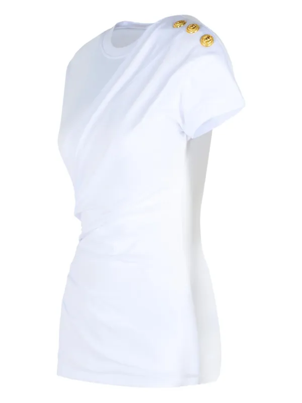 Balmain shoulder-buttons Draped T-shirt | White | FARFETCH