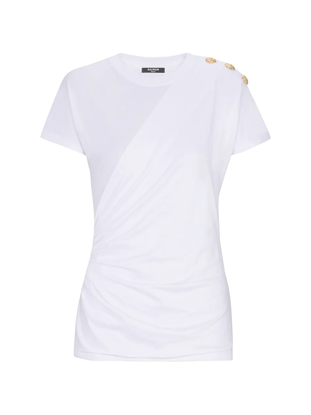 Balmain Gedrapeerd T-shirt met schouderknopen Wit