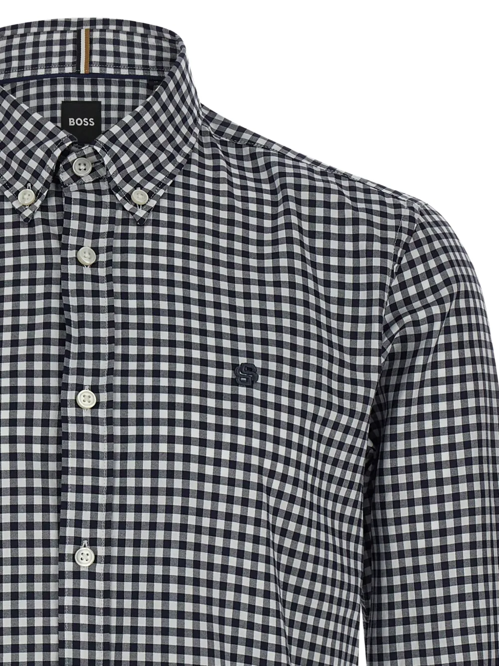 BOSS Vichy overhemd met borduurwerk Blauw