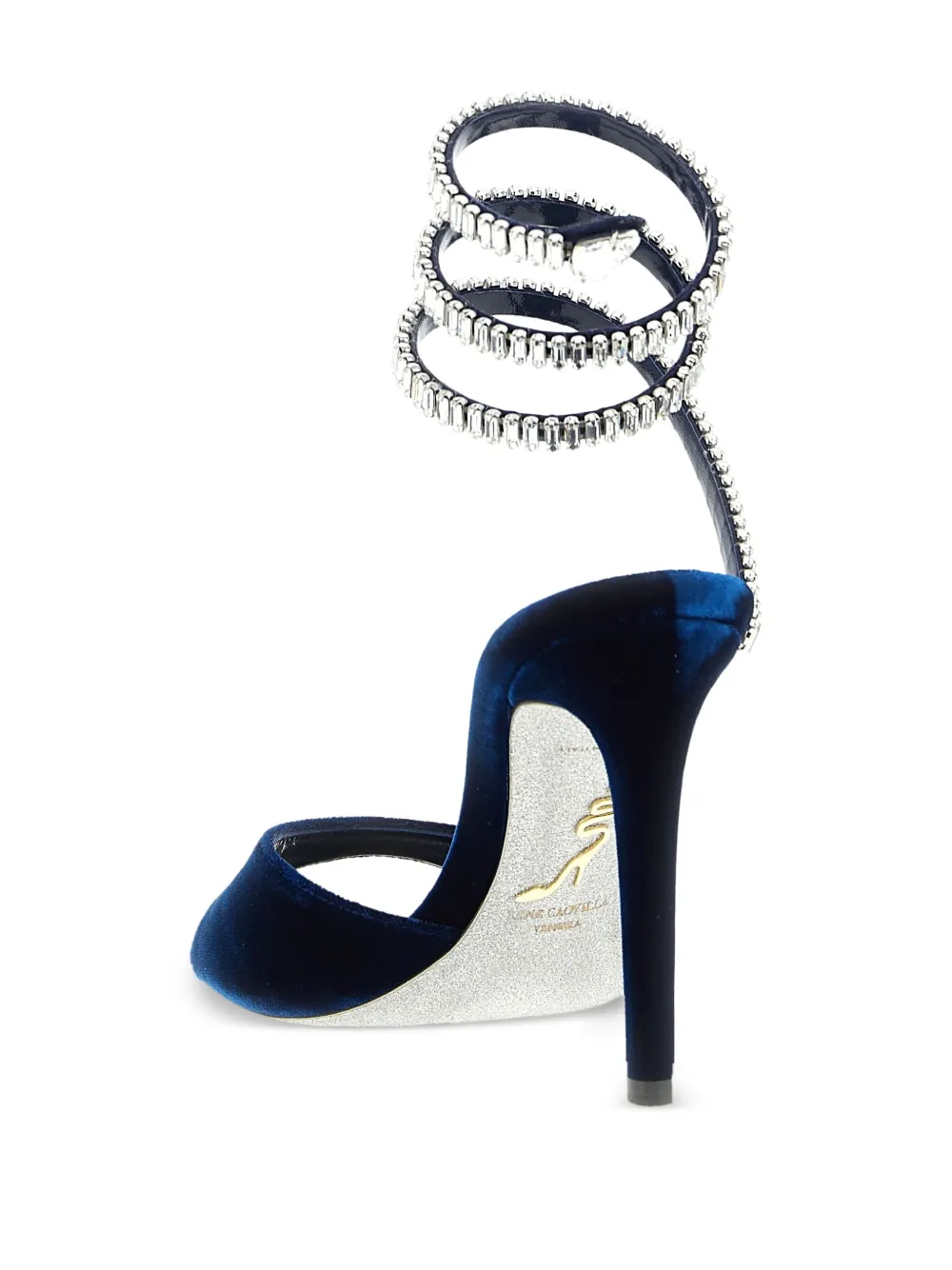 René Caovilla 105mm Cleo fluwelen sandalen Blauw
