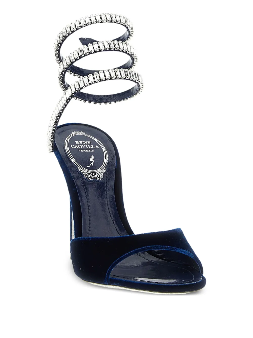 René Caovilla 105mm Cleo fluwelen sandalen Blauw