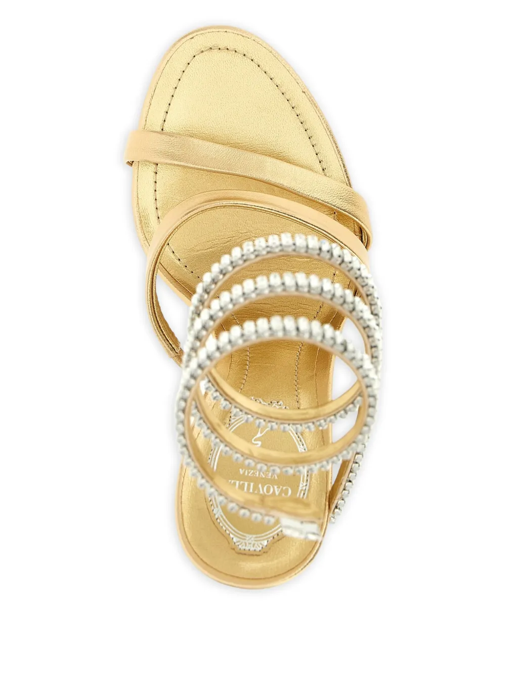 René Caovilla 100 mm sandalen verfraaid met kristallen Goud