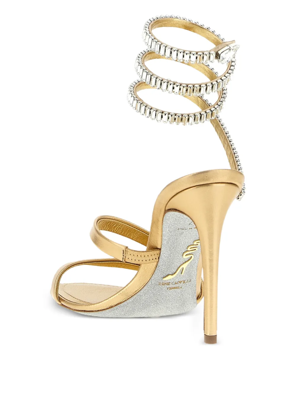 René Caovilla 100 mm sandalen verfraaid met kristallen Goud
