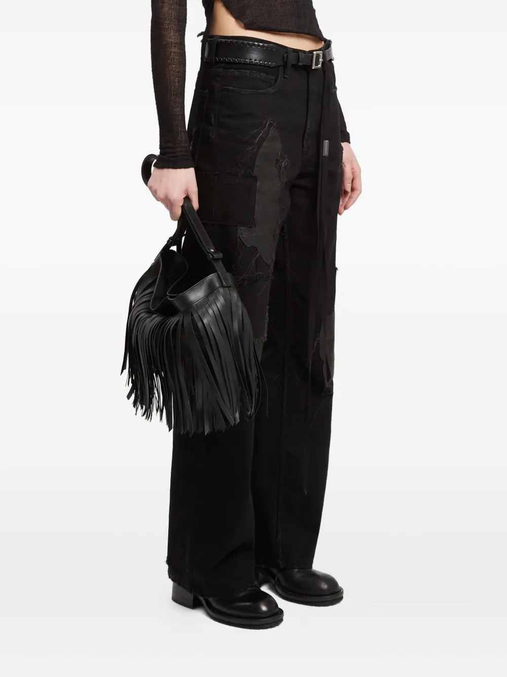 Ann Demeulemeester small Arsa fringed shoulder bag - Zwart