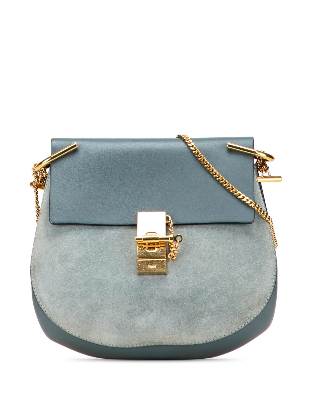 Pre-owned Chloé 2017 Small Suede And Calfskin Drew Crossbody Bag In Blue