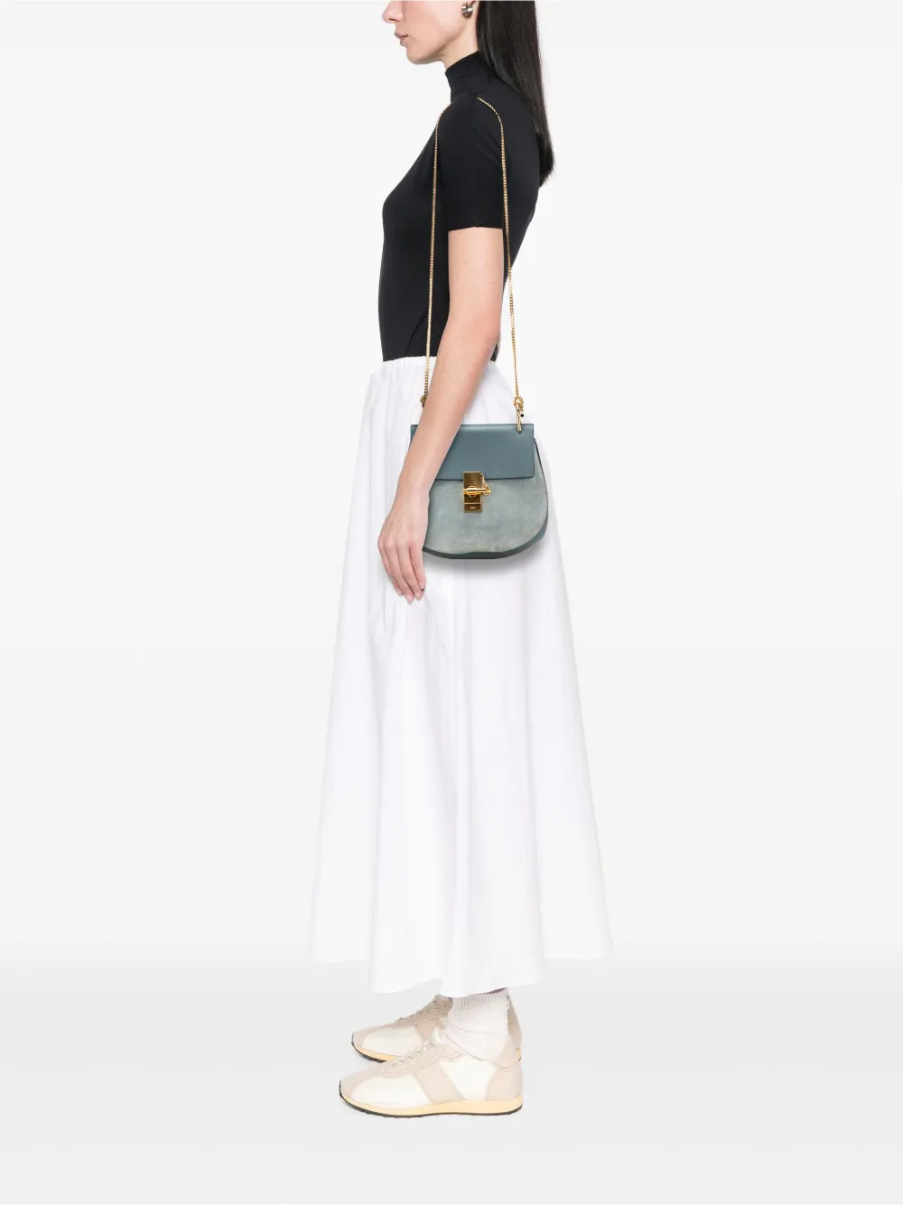 Pre-owned Chloé 2017 Small Suede And Calfskin Drew Crossbody Bag In Blue