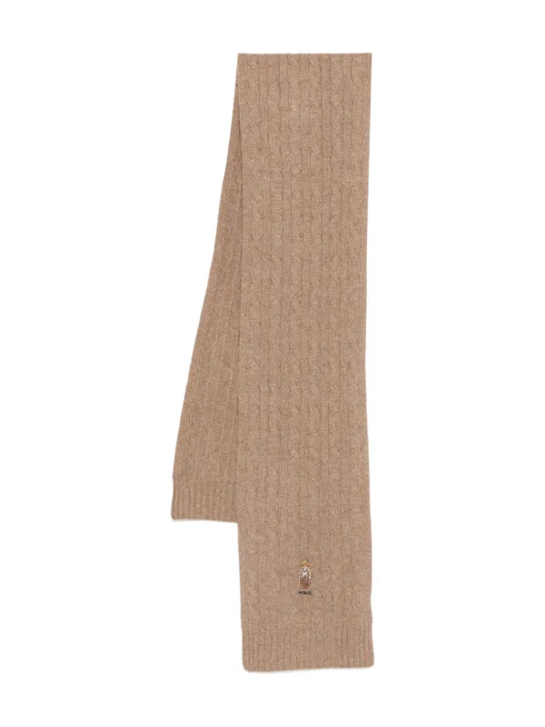 Polo Ralph Lauren Cable-knit Embroidered Scarf in Brown