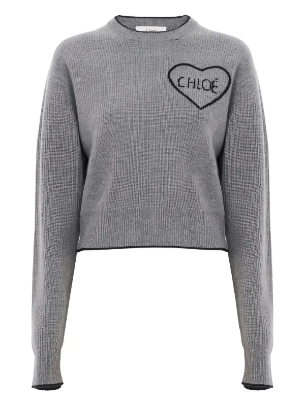 Chloé Heart-appliqué Sweater in Grey