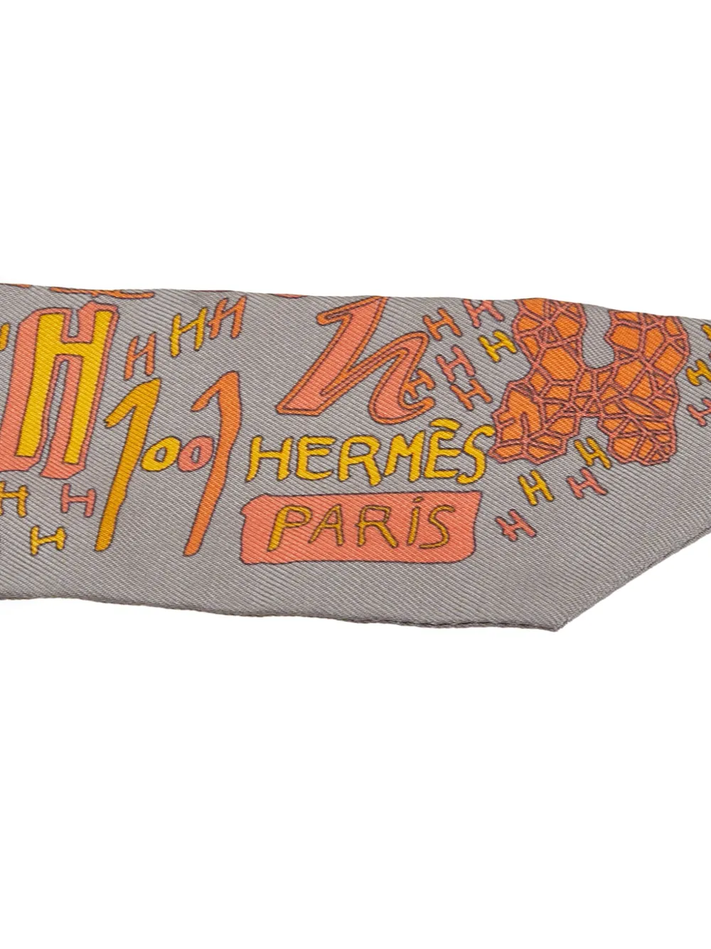 Pre-owned Hermes 1999-2007 1001 H Silk Twilly Scarf Scarves In Gray