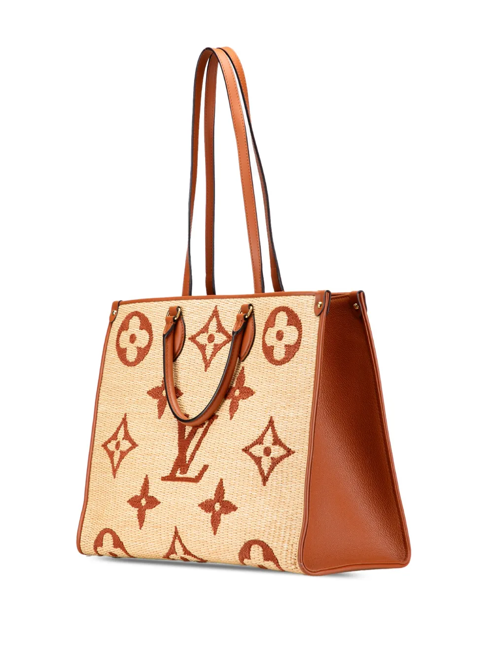Pre-owned Louis Vuitton 2021 Monogram Giant Raffia Onthego Gm Satchel In Brown