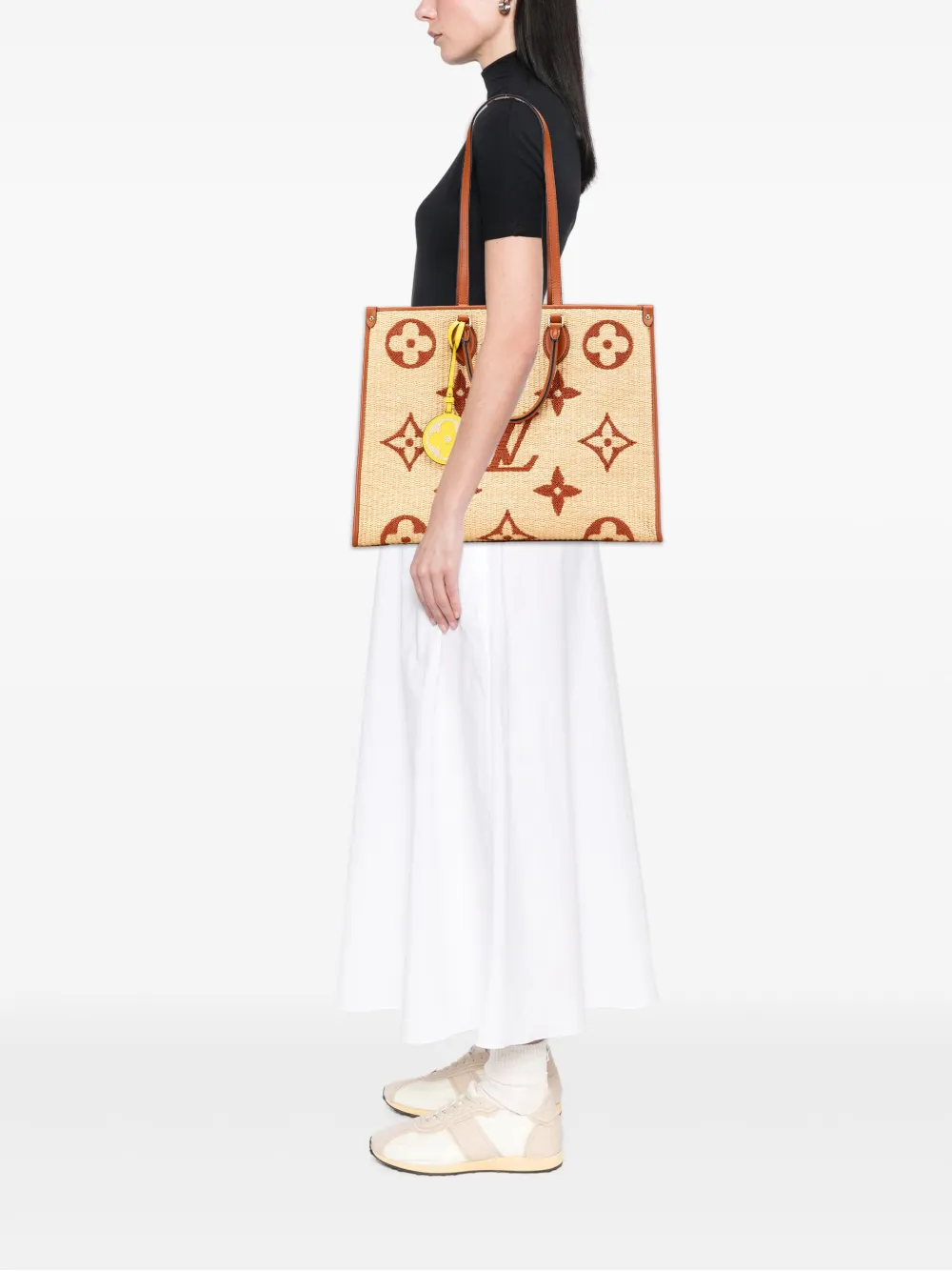 Pre-owned Louis Vuitton 2021 Monogram Giant Raffia Onthego Gm Satchel In Brown