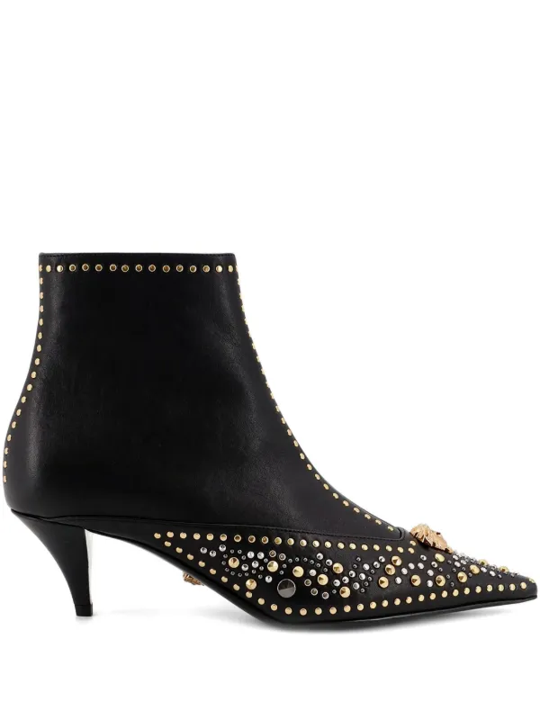 Versace Studded La Medusa Anke Boots in Black
