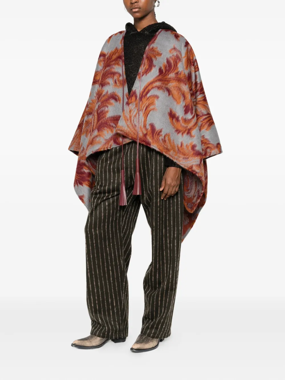 Etro Paisley-jacquard Brushed Wool-blend Cape In Brown