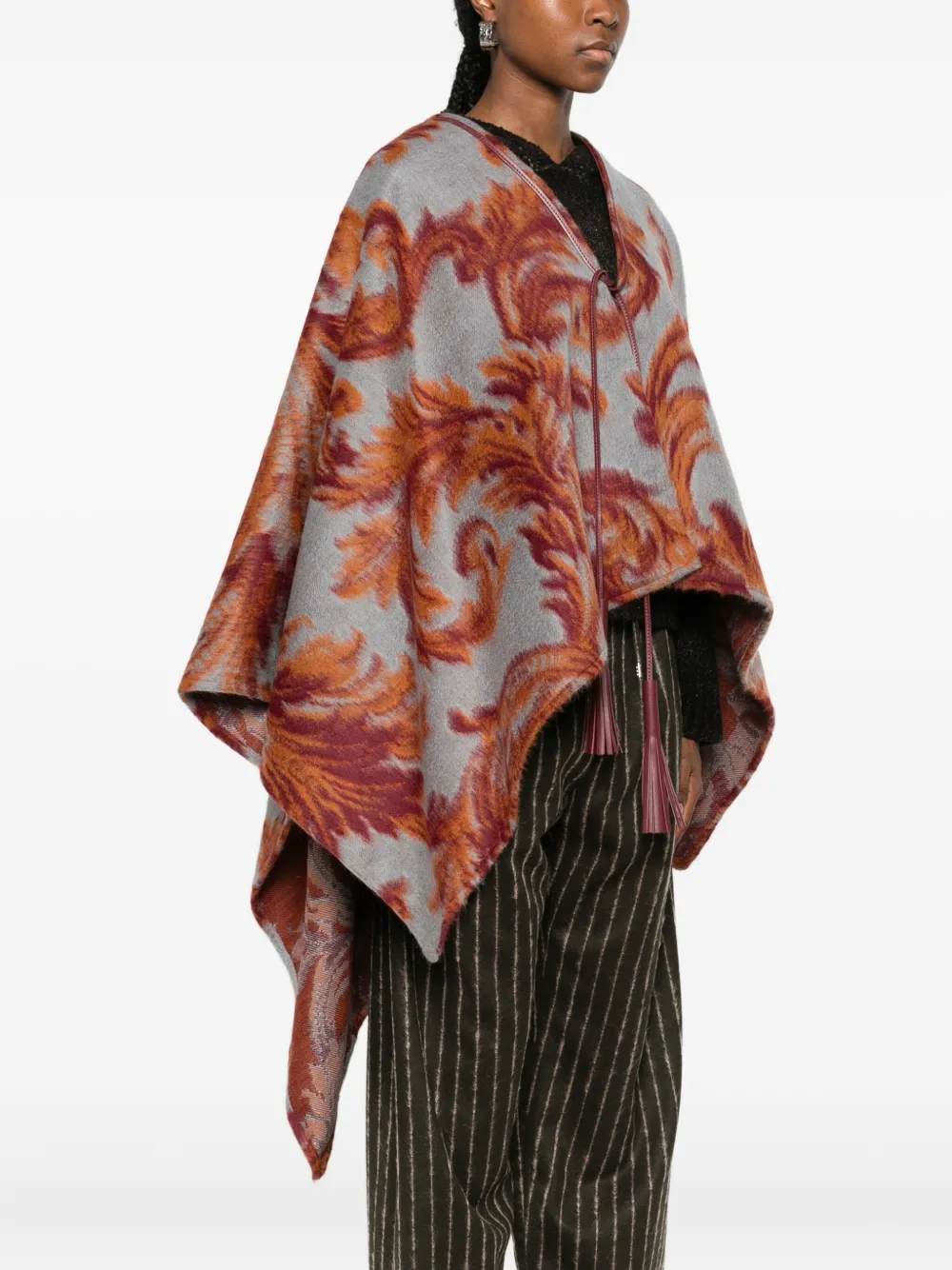 Etro Paisley-jacquard Brushed Wool-blend Cape In Brown