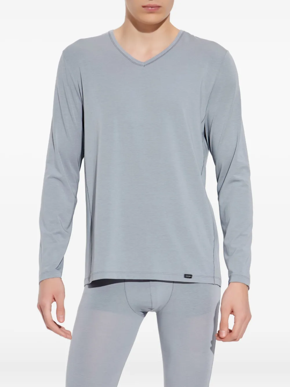 Hanro T-shirt met V-hals en lange mouwen Grijs