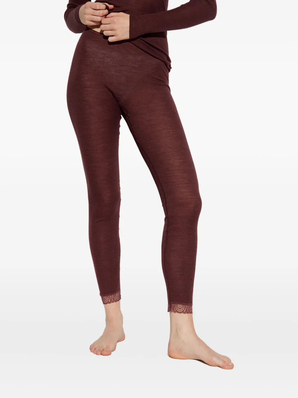 Hanro Lace Leggings In Brown